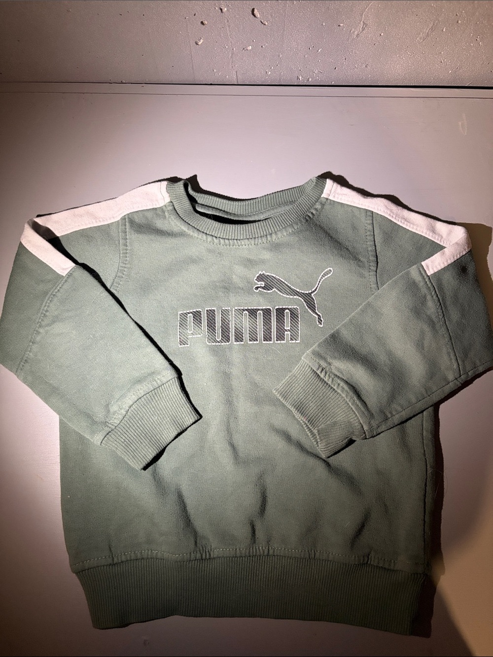 Puma Kids Sage Green Crew Sweatshirt with White Shoulder Stripes